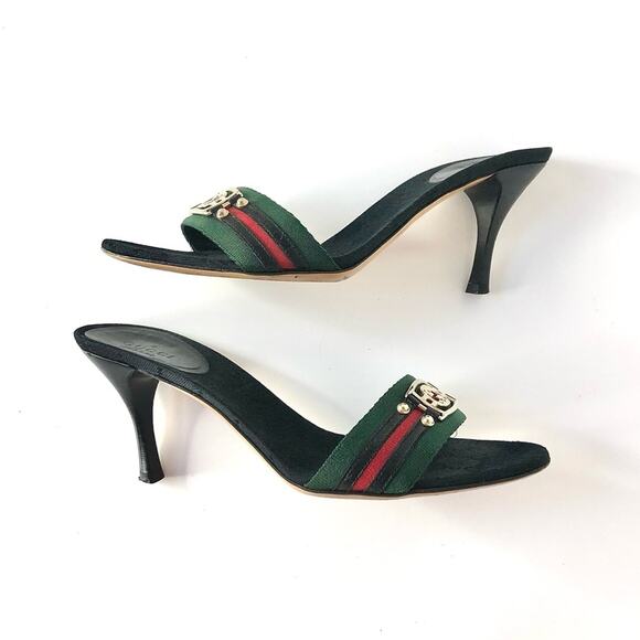 Vintage Gucci GG Supreme Web Stripe Monogrammed Mules Slip On Sandals 6.5 - Picture 5 of 9